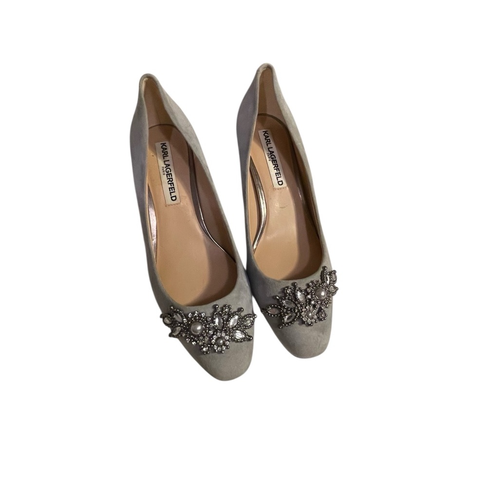 Karl Lagerfeld Elegant Gray Embellished Heels Womens size 6 - Picture 4 of 9